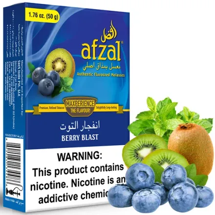 Afzal Hookah Tobacco - Berry Blast (Kiwi, Blueberry & Mint) 50 gr
