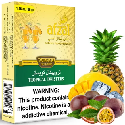 Afzal Hookah Tobacco - Tropical Twisters (Mango, Pineapple, Passionfruit & Ice) 50 gr Afzal Hookah Tobacco - Tropical Twisters (Mango, Pineapple, Passionfruit & Ice) 50 gr