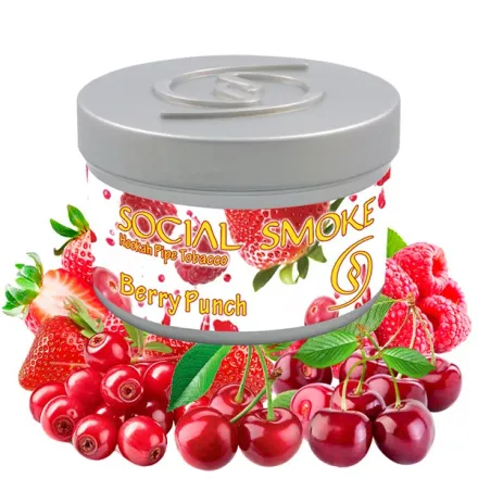 Social Smoke Hookah Tobacco - Berry Punch (Cranberry, Raspberry, Strawberry & Cherry) 250 gr