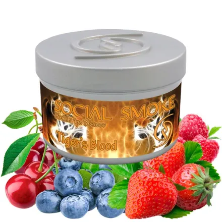 Social Smoke Hookah Tobacco - Tiger's Blood (Blueberry, Raspberry, Strawberry & Cherry) 250 gr Social Smoke Hookah Tobacco - Tiger's Blood (Blueberry, Raspberry, Strawberry & Cherry) 250 gr