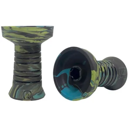 Clay Hookah Bowl Lavart - Caldera Dark Lagoon Phunnel (Green & Blue)