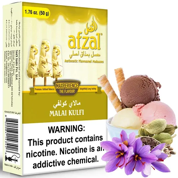 Afzal Hookah Tobacco - Malai Kulfi (Saffron, Cardamom & Ice Cream) 50 gr