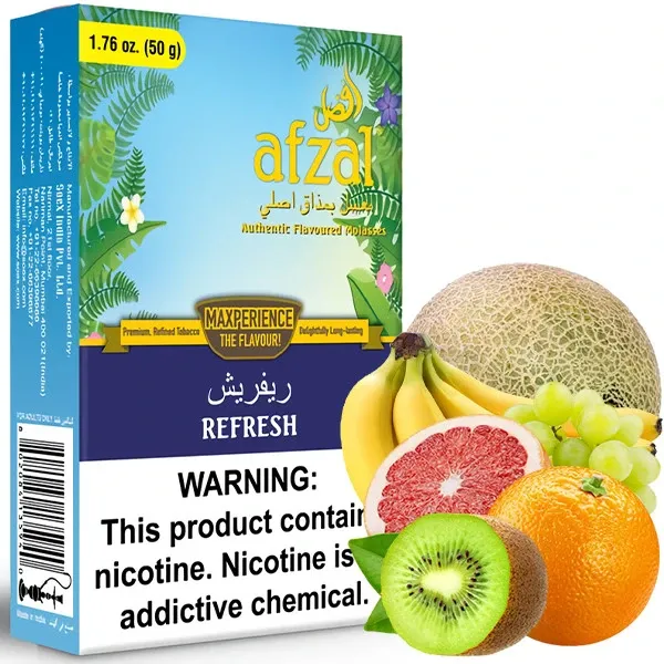Afzal Hookah Tobacco - Refresh (Orange, Grapefruit, Melon, Kiwi, Grape & Banana) 50 gr Afzal Hookah Tobacco - Refresh (Orange, Grapefruit, Melon, Kiwi, Grape & Banana) 50 gr