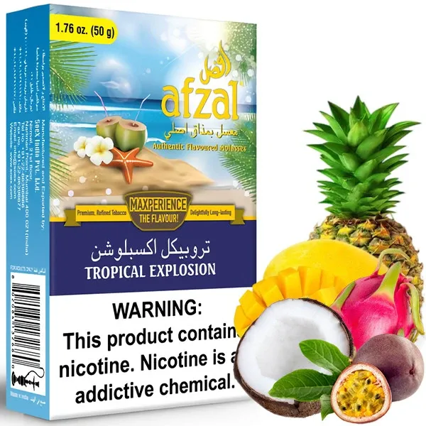 Afzal Hookah Tobacco - Tropical Explosion (Dragon Fruit, Passionfruit, Coconut, Mango & Pineapple) 50 gr