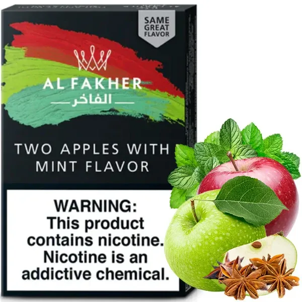 Al Fakher Hookah Tobacco - Two Apples with Mint (Anise, Apples & Mint) 50 gr Al Fakher Hookah Tobacco - Two Apples with Mint (Anise, Apples & Mint) 50 gr