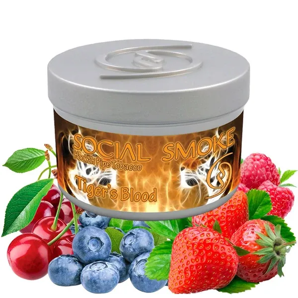 Social Smoke Hookah Tobacco - Tiger's Blood (Blueberry, Raspberry, Strawberry & Cherry) 100 gr