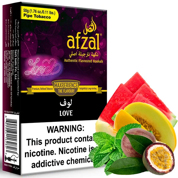 Afzal Hookah Tobacco - Love (Watermelon, Melon, Passionfruit & Mint) 50 gr