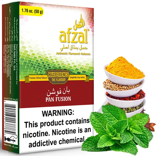 Afzal Hookah Tobacco - Pan Fusion (Menthol, Spices & Mint) 50 gr