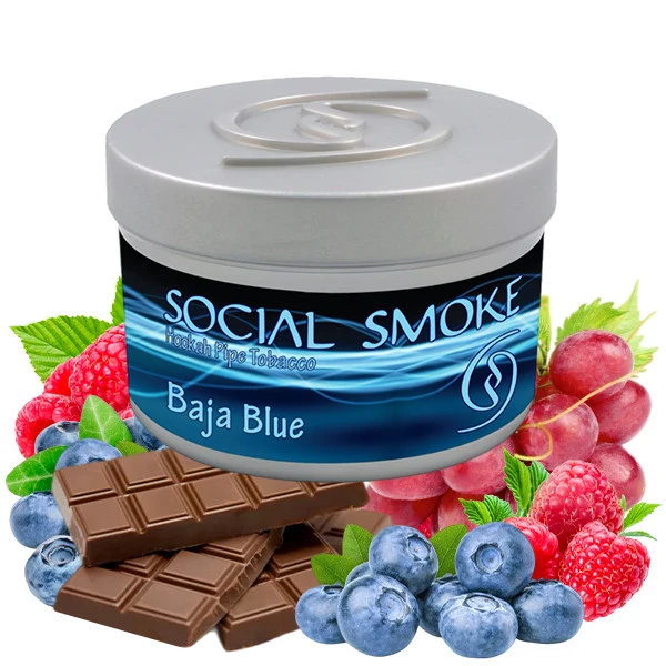 Social Smoke Hookah Tobacco - Baja Blue (Blueberry, Raspberry, Grape & Chocolate) 100 gr