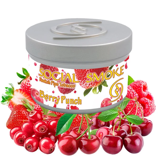 Social Smoke Hookah Tobacco - Berry Punch (Cranberry, Raspberry, Strawberry & Cherry) 100 gr