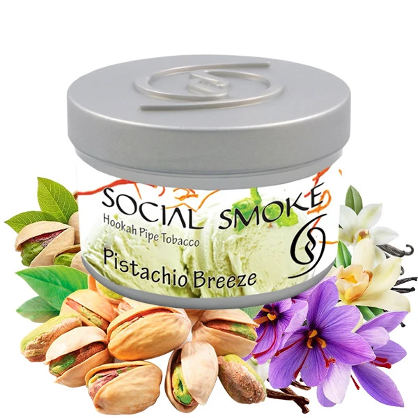 Social Smoke Hookah Tobacco - Pistachio Breeze (Vanilla, Saffron & Pistachio) 100 gr